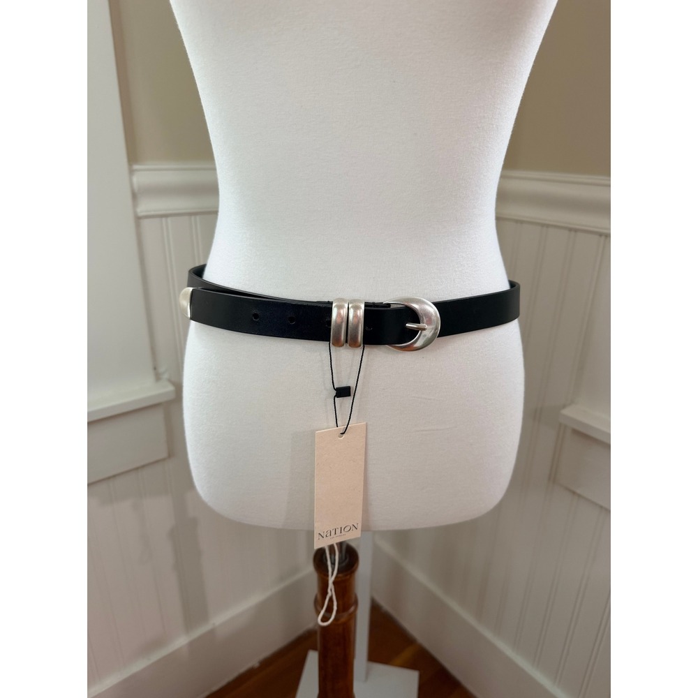 NWT Nation LTD Leather Belt Silver Western Buckle Tip Made in Italy Black Large